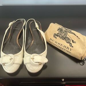 Burberry Cream Leather sling back flats